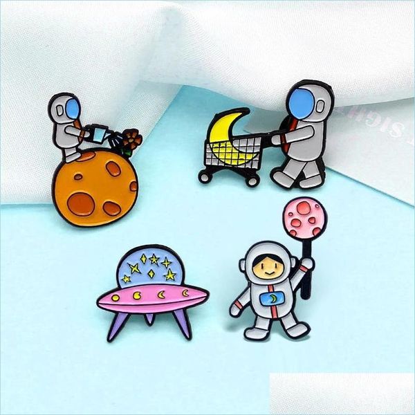 Pinos broches desenho animado astronauta ufo broches universo pilot universo moon planeta esmalte pin badge cosmos jóias de broche para w dhgarden dh5wv