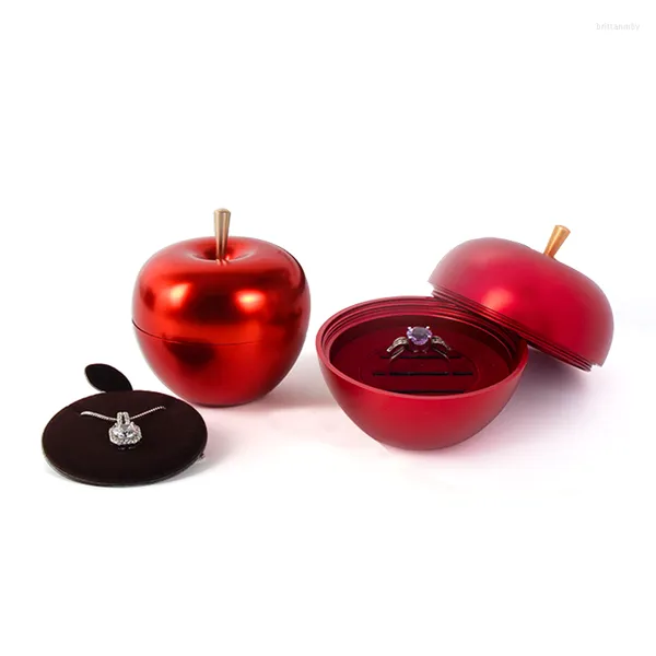 Sacchetti per gioielli Scatola portaoggetti in metallo rosso Apple Anello femminile Pendent Vetrina Organizzatore di gioielli per amante Natale Fidanzamento Regalo di nozze