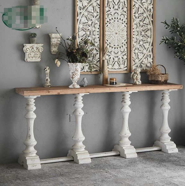 Tavolo da portico vintage da soggiorno Mobili negozio di dolci intagliati francesi Fabbricazione di vecchi articoli in legno massello decorazione di tavoli stretti