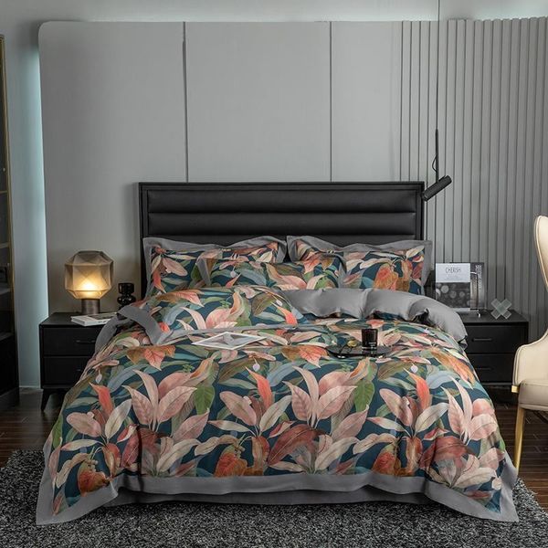 Bedding conjunta vibrante folhas coloridas capa de edredão Conjunto de edredom rainha dupla rei 4pcs