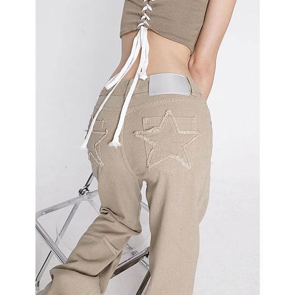 Damenjeans Khaki Wide Leg Star Pocket Vintage Straight Pants Hohe Taille Baggy Streetwear Casual Brown Denim Hose Damen 221128