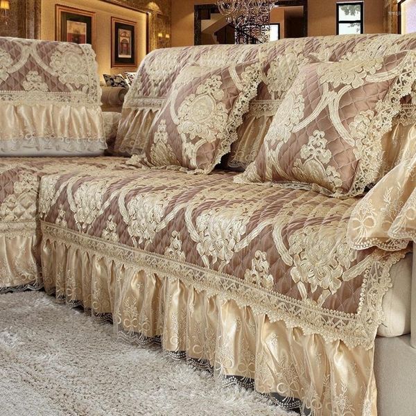 Chaves de cadeira Capas de sofá de luxo dourado europeias Cover requintado Jacquard Furniture Linen Lace Slet Slipcover Almofada pela almofada