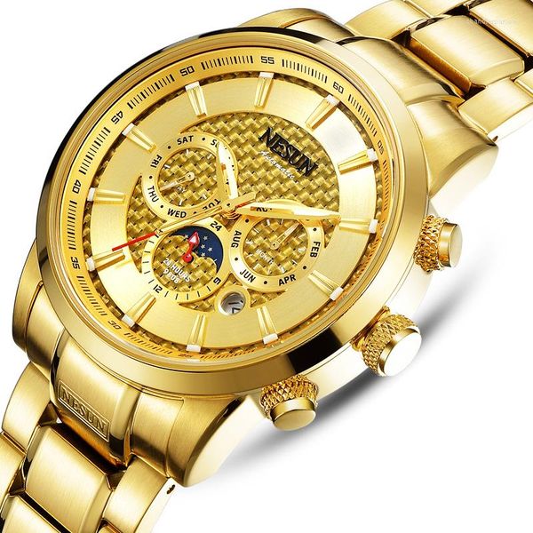 Нарученные часы Швейцария Несун Многофункциональные автоматические механические мужские часы светящиеся водонепроницаемые лунные фазовые часы