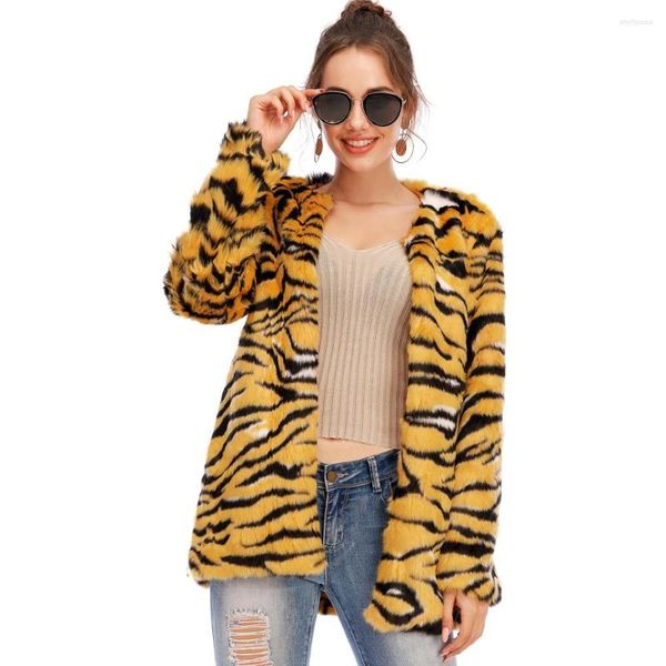 Pêlo feminino plus size size feminina moda casual leopardo redonda pescoço coat curto etono de inverno de luva longa de lã artificial casacos