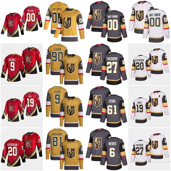 Vegas Golden Hockey Knights 61 Mark Stone Jersey 90 Robin Lehner 6 Shea Weber 81 Jonathan Marchessault 9 Jack Eichel Chandler Stephenson''Nhl''Camicia