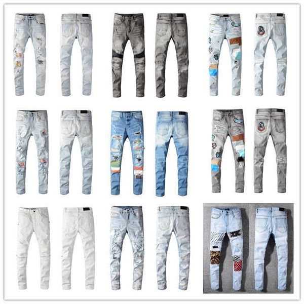 Мужские джинсы Hot Mens Fashion Skinny Straight Slim Ruped Jeans Men Mens Mens Street Wear Motorcycle Biker Jean Man Plants Размер 28-40