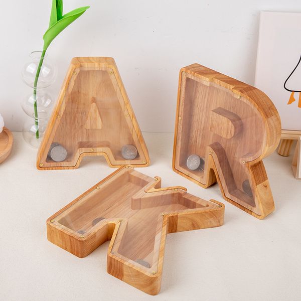 Objetos decorativos Figuras de madeira Alfabet Wood Scrabble Letters English Room Decora￧￣o Dinheiro Piggy Piggy Dinheiro Caixa Home Decora￧￣o Acess￳rios 221129