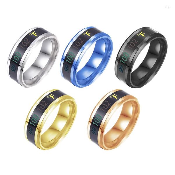 Clusterringe Temperatur Ring Mode Smart Edelstahl Klassische Hochzeit Paar Moderne Frauen M￤nner wasserdichte Partyschmuckgeschenke