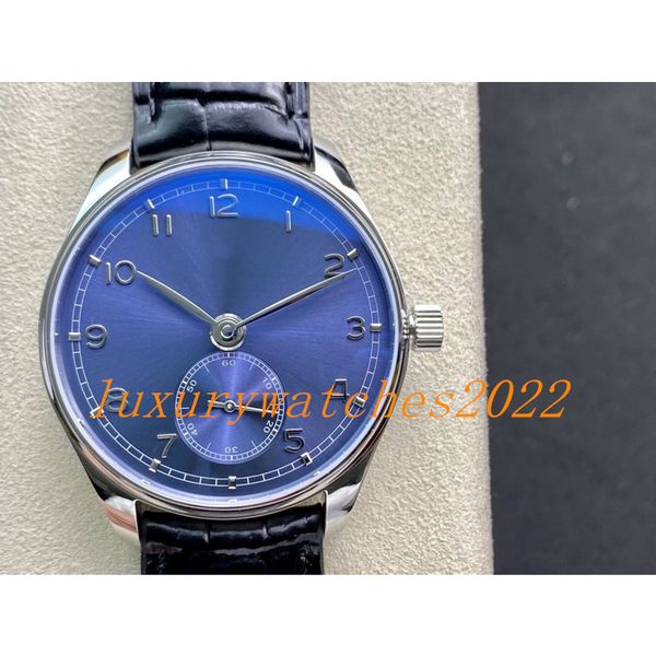 Relógio Masculino Tamanho 40mm Número Árabe Movimento Automático Genuine Lether Strap Mostrador Azul Safira Espelho Aço Fino Caixa de Metal Esporte Relógio de Pulso