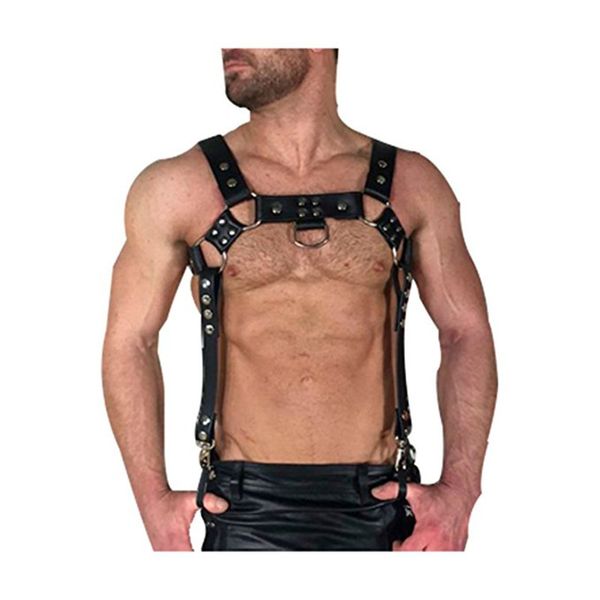 Kostümzubehör Herren-Körper-Brustgurt aus Kunstleder, angepasste Schlinge, Schnalle, O-Ringe, Hosenträgergürtel