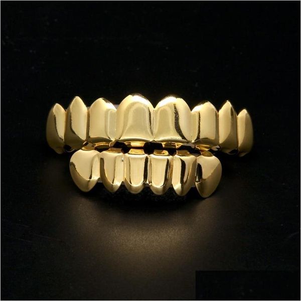 Uomo donna grillz denti dentali da uomo oro set di gioielli hip hop hip hop di alta qualità otto dente top a 6 griglie da 6 bottom goccia del dhfwy unis