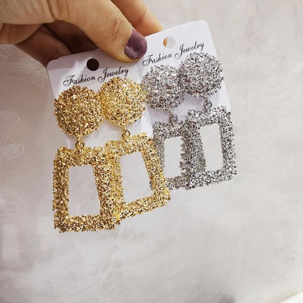 Brincos geom￩tricos de cristal quadrado Brincos de argola de argola para mulheres Moda Gold Color Metal Metal Jewelry Gift