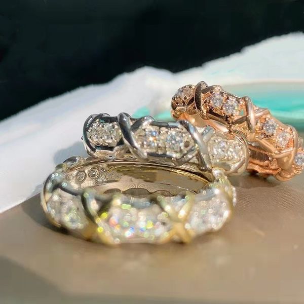 Designer Womens Bandringe Eternal Diamonds CZ Diamond 10KT Weißgold und Gold gefüllt Hochzeitskreuz Ring Größe 6-11 Neues Charme Partygeschenk
