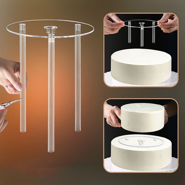 Supporto per utensili per torte multistrato Guarnizione sospesa Supporto per livelli di torta Torte Aste di tassello Set 3 pezzi Bastoncini con piastra separatrice Cottura