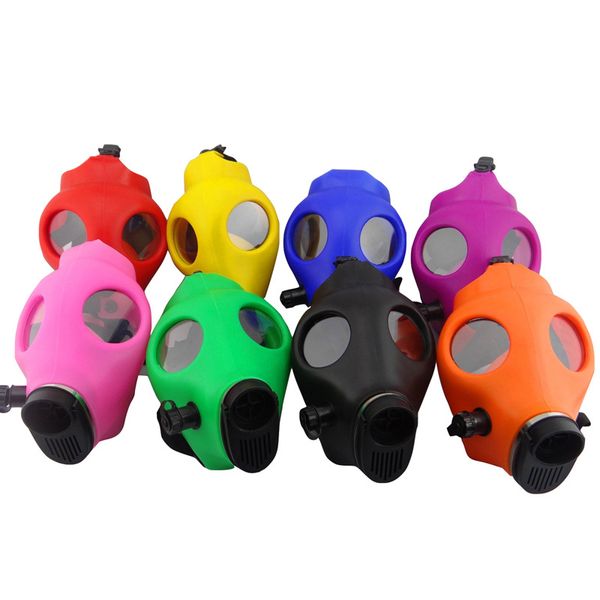 Brilho colorido no escuro FDA Silicone Skull Water Bongs Mini Dab Rig Gas Mask Tubos Shisha Hookah acrílico Silicone Oil Plates fumando cachimbo Bongo