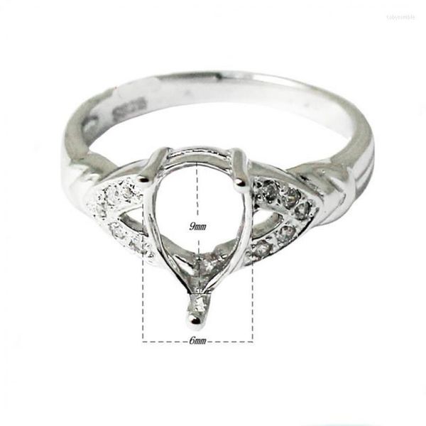 Anéis de casamento Bipedsnice semi -anel Mount 925 cenário de prata esterlina ajuste de 6x9mm jóias de mulheres em branco de lágrima 27352