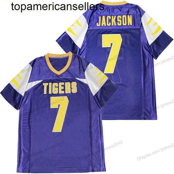 Custom Lamar Jackson #7 Jersey de futebol do ensino médio Purple Purple qualquer tamanho 2xs-5xl Nome ou número