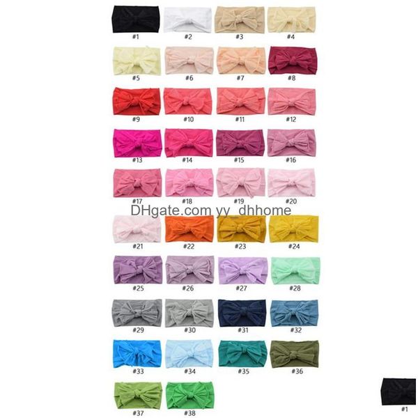 Fasce 38 colori Ins Neonate Increspature Fasce con fiocco grande Fasce per capelli con fiocco in nylon tinta unita Copricapo Copricapo per bambini Nato Turbante Testa Dhfze