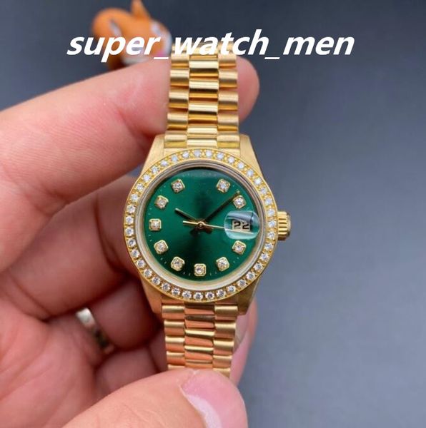 Женские часы Автоматический механический 69178 Datejust 18k желтый золото бриллиант зеленый циферблат.