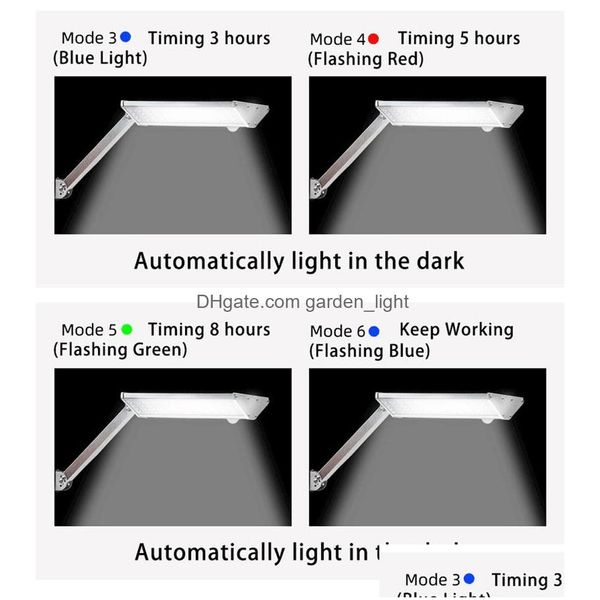 Solar Street Light Aluminium Control Remote LED Luzes de paisagem Branco 96LED 300LE