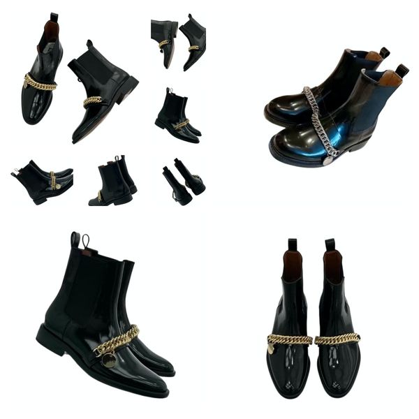 New Short Boots Short Feminino Autumn e Winter Leather Shoes Designer Metal Chain Luxury Heels High Heels Elastic non Slip Fashion Street Photography Boots 35-40