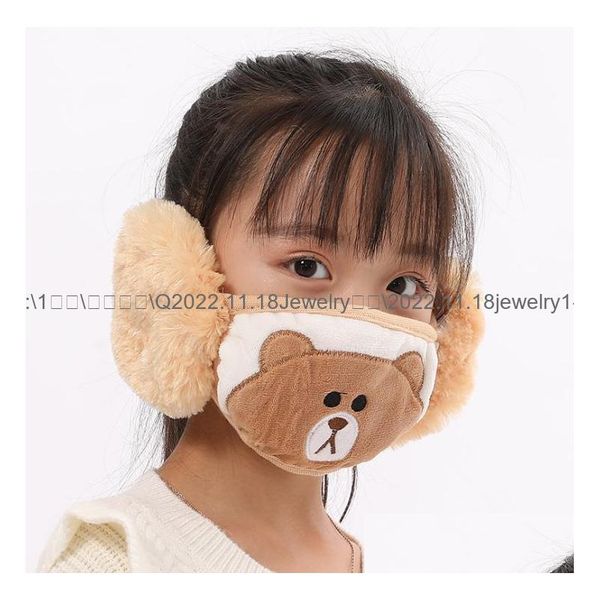Luvas de xales Conjuntos 8 cores Crian￧as Crian￧as M￡scara de boca protetora de orelha Priano Bear Design 2 em 1 Child Winter Face Masks Crian￧as Bominha Dhyyd