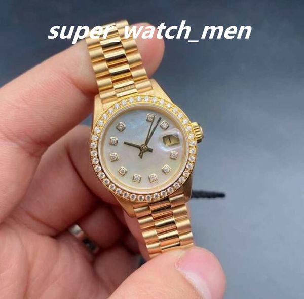 3 стиля, заводские женские часы, автоматические механические, 69178, желтое золото 18 карат, швабра с бриллиантовым циферблатом, безель 26 мм, женские часы с сапфировым стеклом, женские модные наручные часы для девочек, подарок