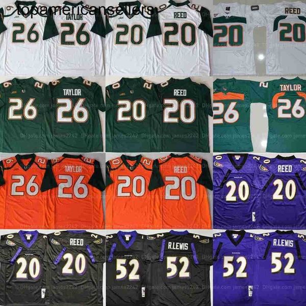 Jersey de futebol vintage Sean #26 Taylor Ed #20 Reed Ray #52 Lewis All Stitched White Black Green Orange Purple Jerseys