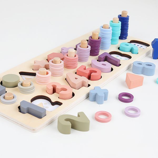 Oggetti decorativi Figurine Giocattoli in legno per bambini in età prescolare Puzzle per bambini Forma geometrica Educazione precoce Lettera digitale Puzzle per bambini Regalo 221129