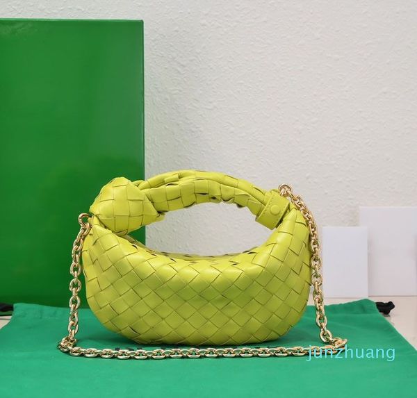 2023 Bolsas de ombro de qualidade Bolsas de ombro Corrente Jodie Bolsas de luxo Moda feminina Tecido couro genuíno Bolsa preta com zíper Bolsas de mão Lambsk