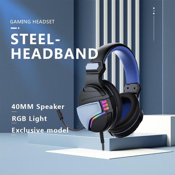 RGB Oyun Kulaklıkları Oyun Kulaklıkları bas stereo aşırı kulaklık Casque PC Dizüstü Dizüstü Bilgisayar PS4 Xbox için Mikrofon Kablolu Kulaklık