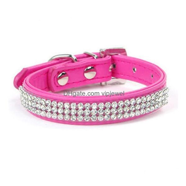 Halsbänder 7 Farben Bling Kleine Hundehalsband Pu-leder Strass Diamant Haustier Welpe Katze Mode Halskette Halsbänder S M L Größe Drop Liefern Dhoyc