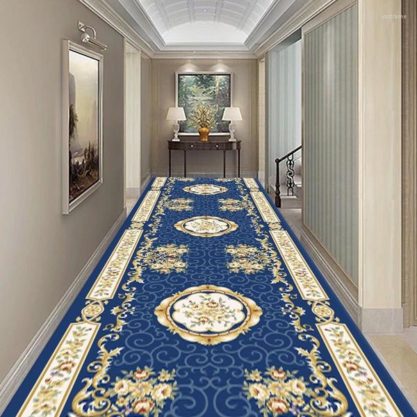 Tapetes de estilos europeus de estilos europeias Flores Flores Casa Hall Carpet Longo do corredor tapete de cozinha para flanela de quarto Tapete da área da varanda