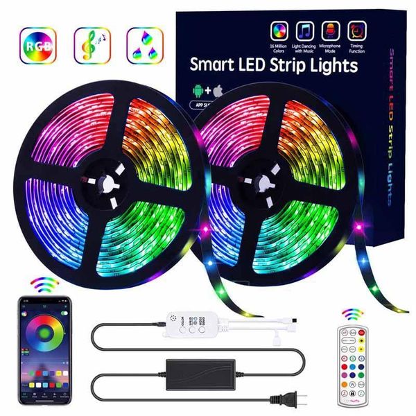 Luzes de tira LED Bluetooth kit de luz RGB 150LED SMD5050 SYNC SYNC SYNC COR MONTAÇÃO CONTROLADOR