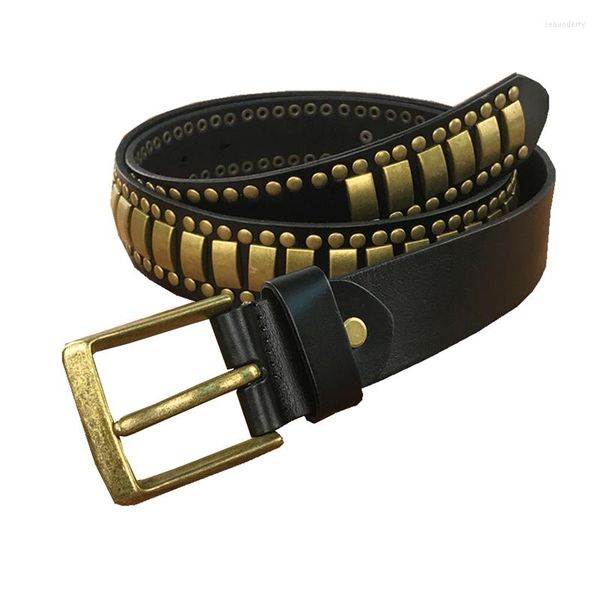 Celrões de jeans de rebite de metal para homens rock garanhão western cowboy ceinture homme punk couro masculino tbt0088