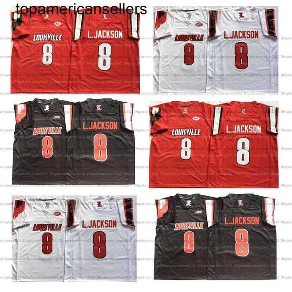 Lamar Jackson # 8 College Football Jersey Mens cucita rosso bianco nero L.Jackson maglie