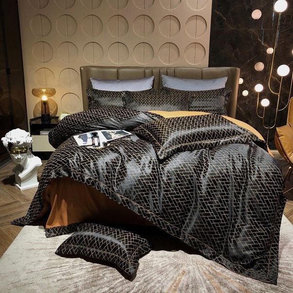 Bettwäsche-Sets Luxus-Satin-Seidiger Premium-Jacquard-Bettbezug mit Blumenblättern und Reißverschluss, ultraweicher, bequemer Bettlaken-Kissenbezug 221129