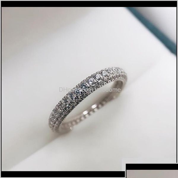 Bant Yüzük Sonsuzluk Promise Yüzük 925 Sier Micro Pave 5a Zircon CZ Engagement Wedding Band Rings için Mücevher Drop
