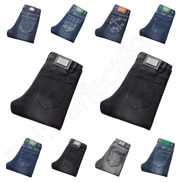 Novas calças jeans chino calças masculinas stretch outono inverno jeans justos calças de algodão lavadas em linha reta business casual KF9922