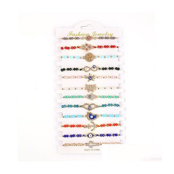 Braccialetti di fascino 12pcs/set Bracciale blu a mano oculare blu per le donne cristallo cristallo per sfere di tartaruga ghisa