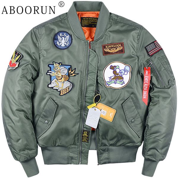 Herren Jacken ABOORUN Winter Mode MA1 Bomber Air Force Pilot Kampf Daunen Baumwolle Mäntel für Männer 221129