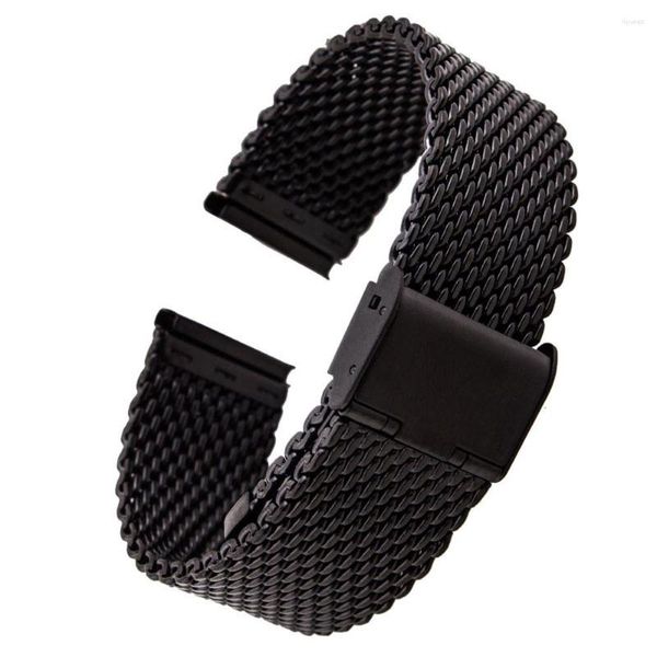 Assistir bandas 20mm 22mm 22 mm Mish milanês Strapas de aço inoxidável com fivela de gancho Classic Black Unisex Band Straps 2.0cm 2,2cm