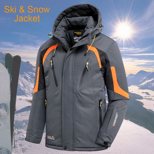 Homens para baixo parkas inverno ao ar livre jet ski neve quente jaqueta casaco outwear marca casual chapéu impermeável grosso velo parka 221129
