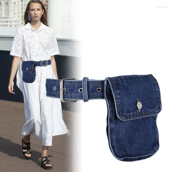 Cintos 2022 Trendência da moda Denim Fanny Pack Decorado Belt Women Women Casual Versátil Camisa T-shirt Designer