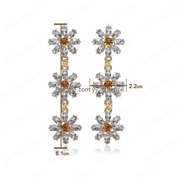 Lustre de lustre coreano elegante e elegante flor de cristal petro de petalel brincos para mulheres estudantes festas de moda pendentes judeus dhmjy