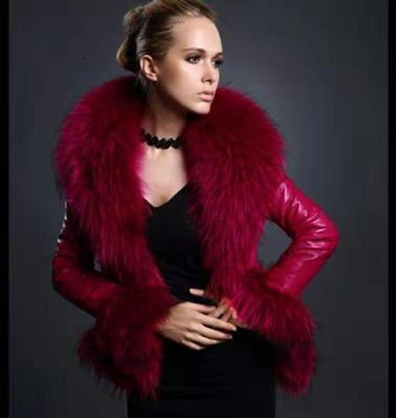 Mulher Fur Faux Europeu e American Raccoon Collar IMITAÇÃO PU PUM CAZELA DE SLUMMING CAZELO CAPELA DE COURO DE COURO DE PELE