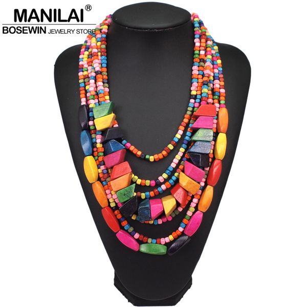 Chokers MANILAI Böhmische mehrschichtige Holzperlen-Choker-Halsketten für Frauen, handgefertigte Perlen-Statement-Halskette, Schmuck, 8 Farben 221128