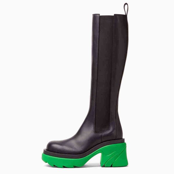Botas inverno moda elegante plataforma chunky saltos bloco senhoras sapatos plataforma joelho alto 220906
