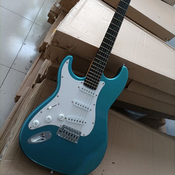 Mão esquerda 6 Strings Metal Blue Electric Guitar com embutimento abalone SSS Pickups