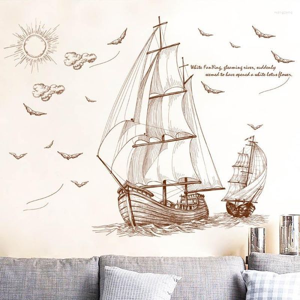 Adesivos de parede desenho animado pirata navio velejando para garotos de garotos meninos removíveis PVC decalque decal